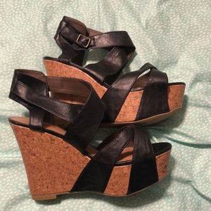 Ankle cross faux leather wedges size 10